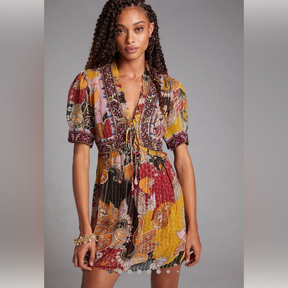 Anthropologie Beaded Shimmer Mini Dress VERB by Pallavi Singee multicolor Medium